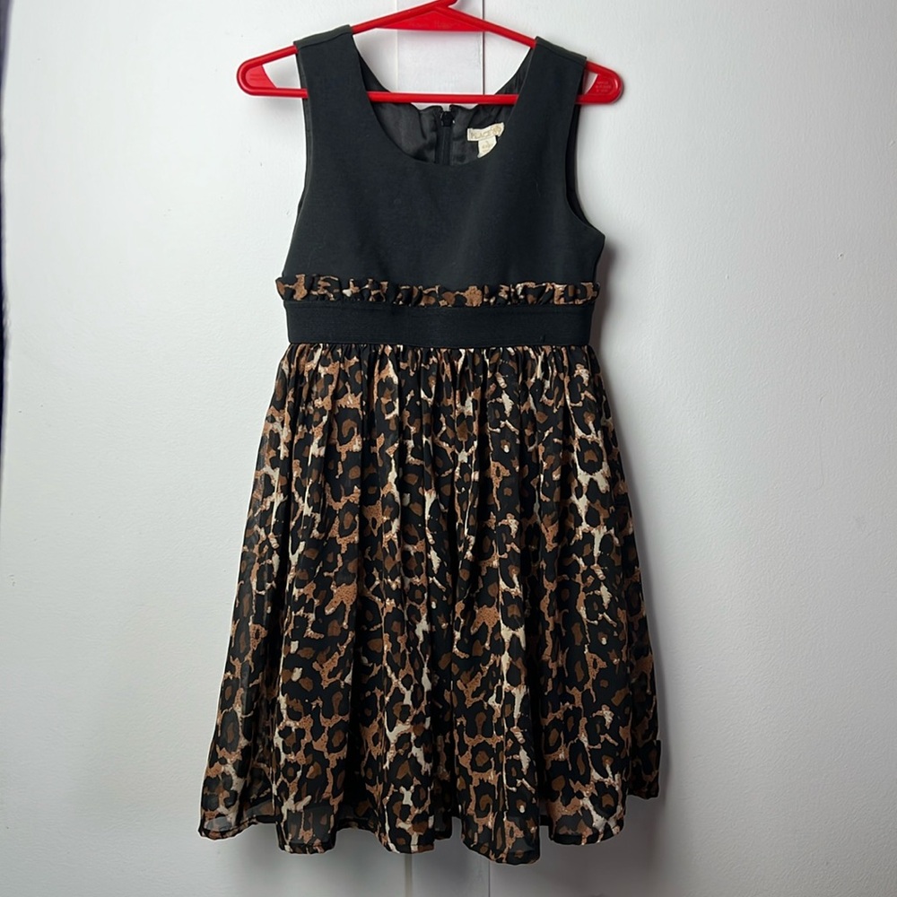The Children's Place Black and Leopard Pleated Party Empire Waist Summer Dress